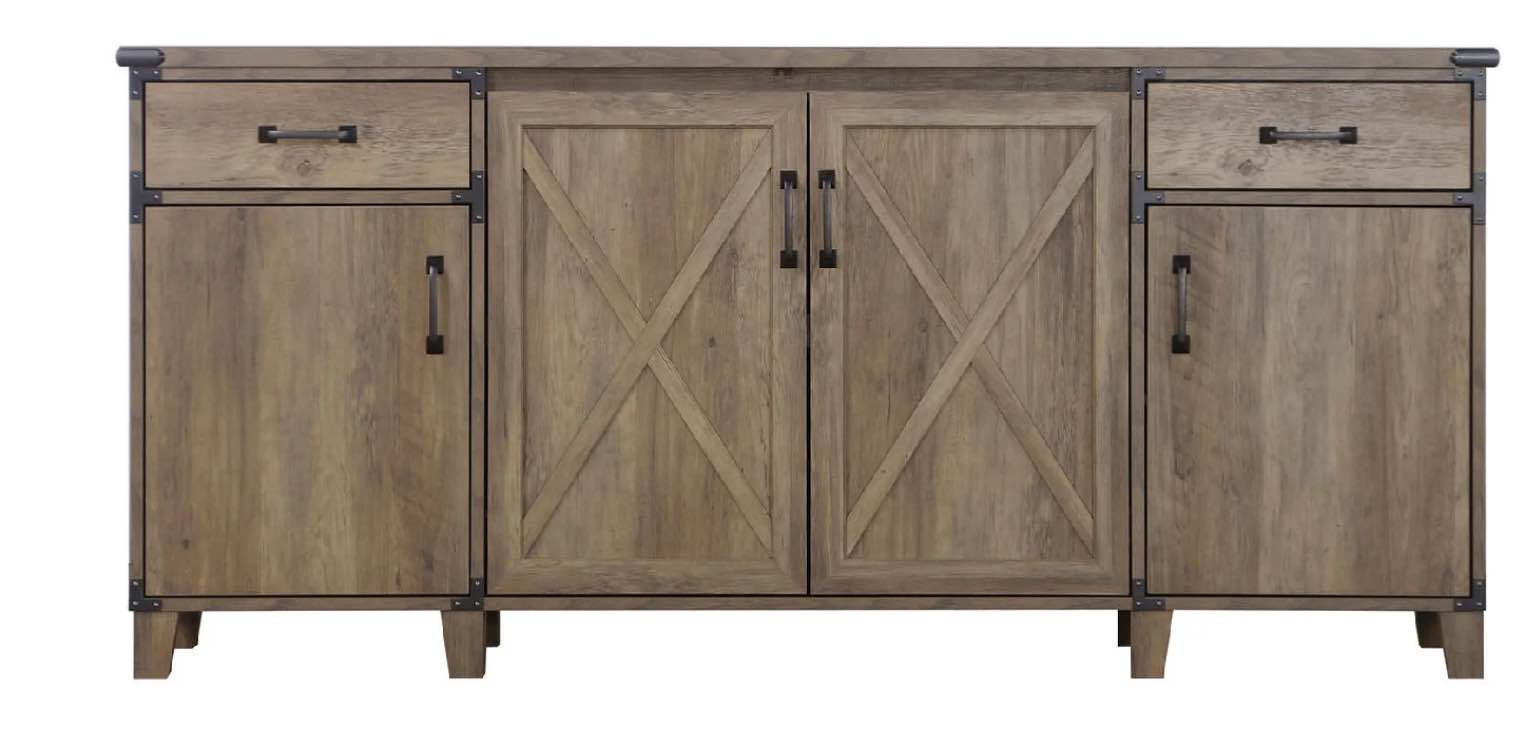 Oxford 4 Door 2 Drawer Credenza, 164cm, Rustic Oak
