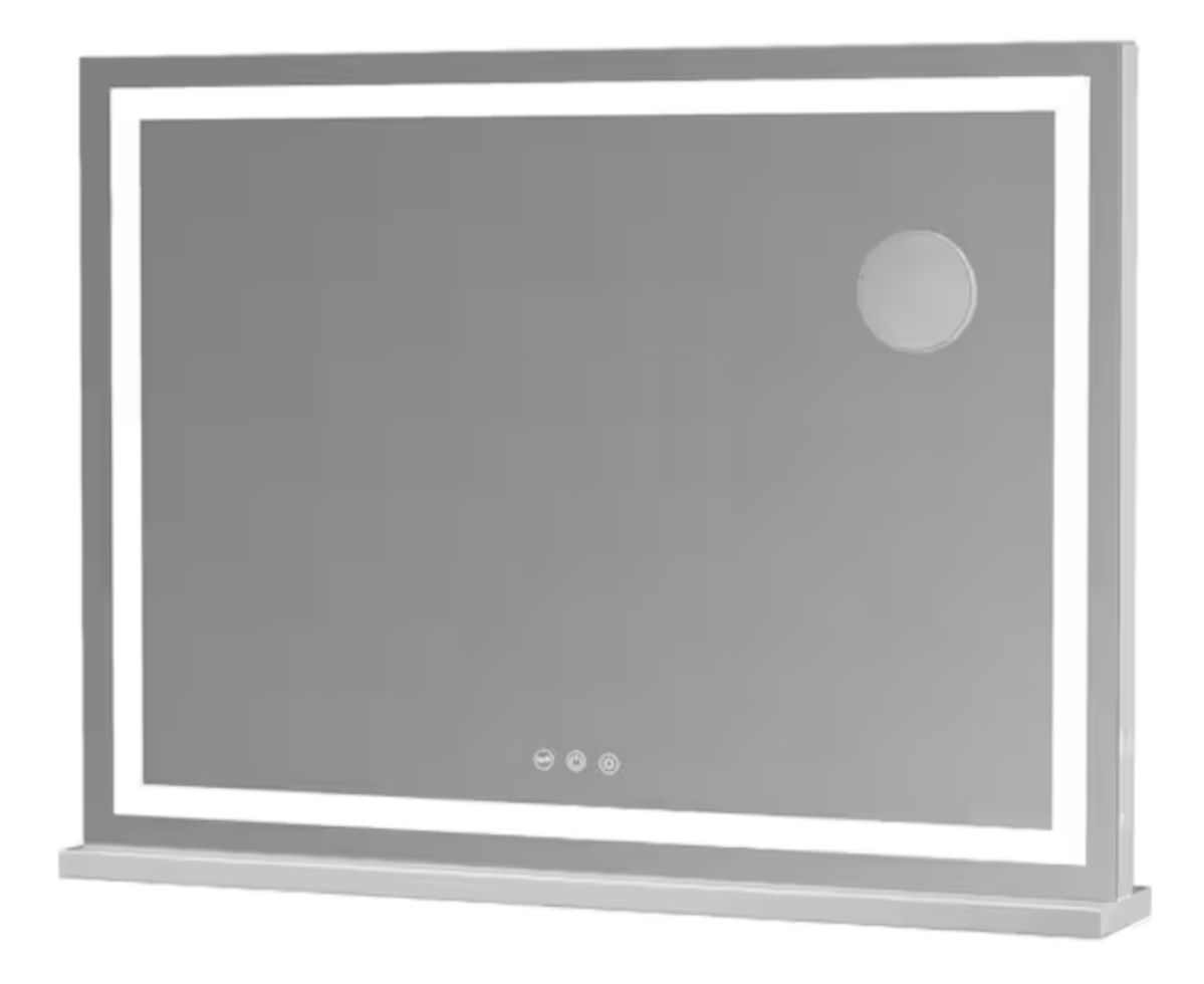 22 in. W x 32 in. H Square White Frame LED Makeup Mirror, Lighted Mirror with Dimmable 3 Modes, Touch Screen Control