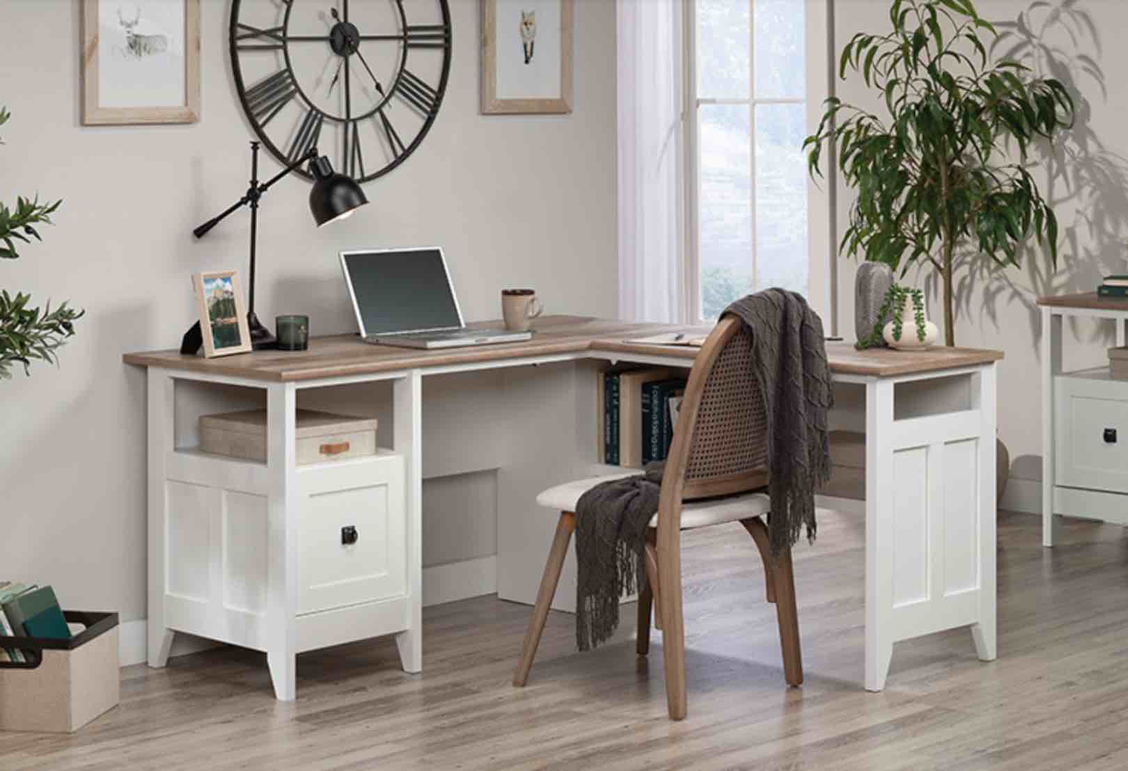 L-Shaped Home Office Desk in Soft White