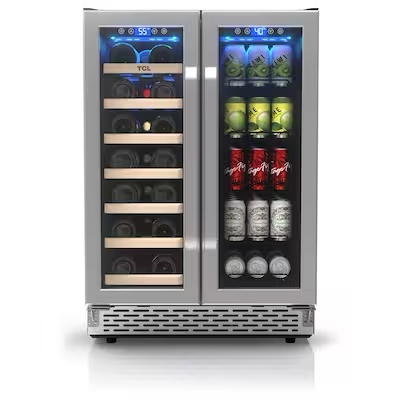 TCL 23.4-in W 20-Bottles Stainless Steel Dual Zone Cooling Built-In /freestanding Indoor Wine Cooler