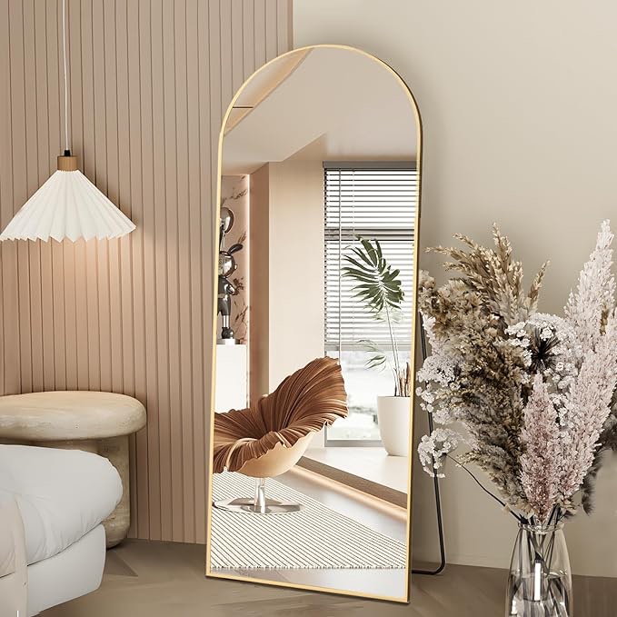 Full Length Mirror Arch Mirror Floor Mirror with Stand, Gold Arched Full Body Standing or Leaning Mirror for Bedroom, Living Room