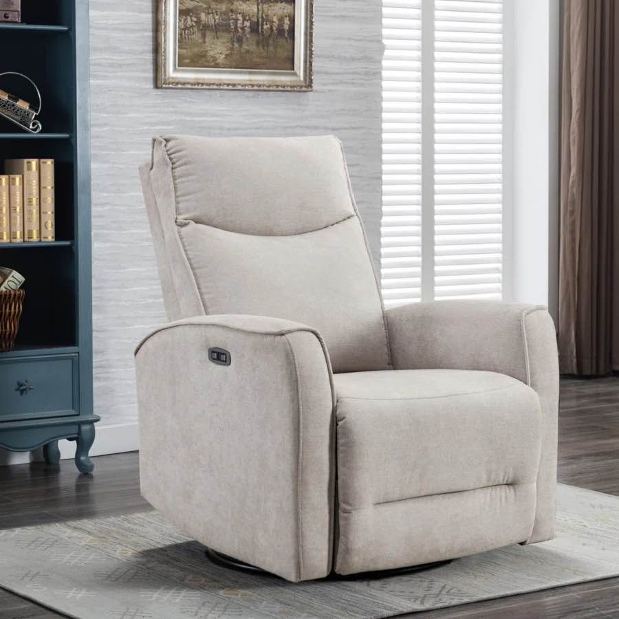 Dickie 29'' Wide Modern and Soft Touch Fabric Swivel and Glider Power Recliner Chair with USB Port