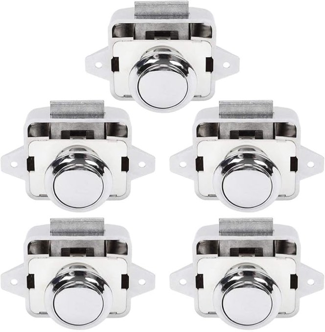 OCGIG 5 PCS Push Button Latch Cabinet Door Catch Keyless Cupboard Locks for RV Yachts Motorhome Camper Caravan