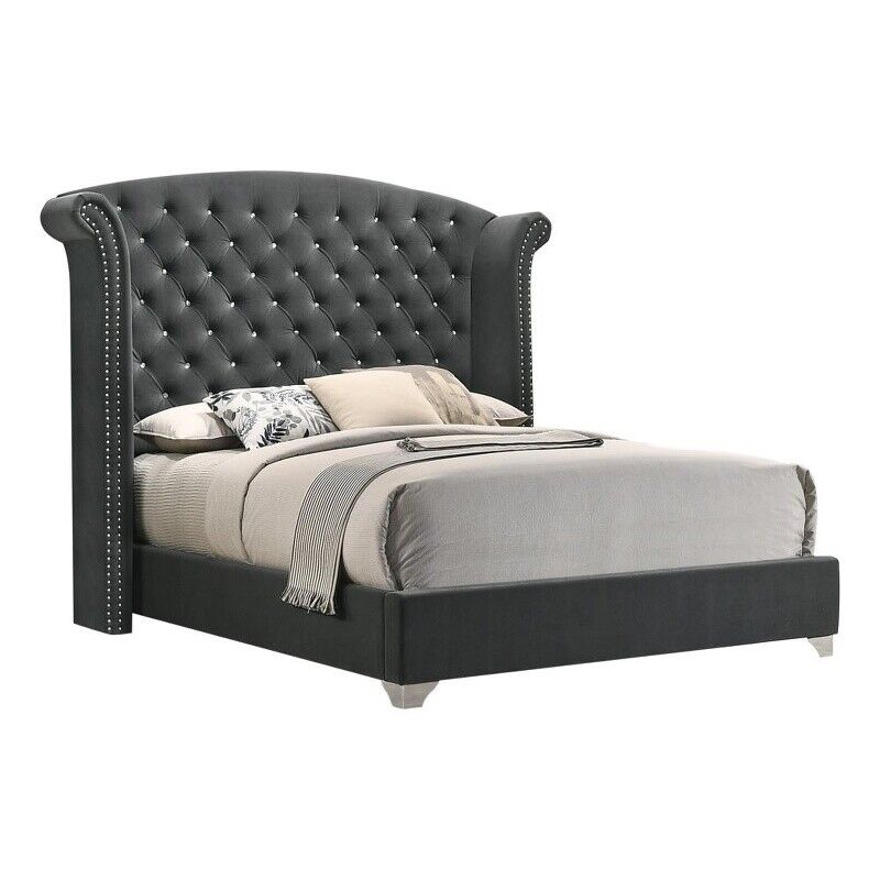 Pemberly Row Eastern King Wingback Velvet Upholstered Bed *incomplete, box 2 only* *similar to stock photo* 