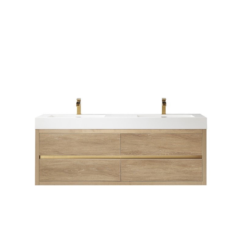 Vinnova 703160M-NO-WH-NM Palencia 59 3/4 Inch Double Sink Wall-Mount Bath Vanity (incomplete box 1 of 2 only)