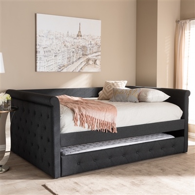 Alena Daybed with Trundle in Dark Grey Fabric Finish by Baxton Studio (incomplete box 1 of 4 only)