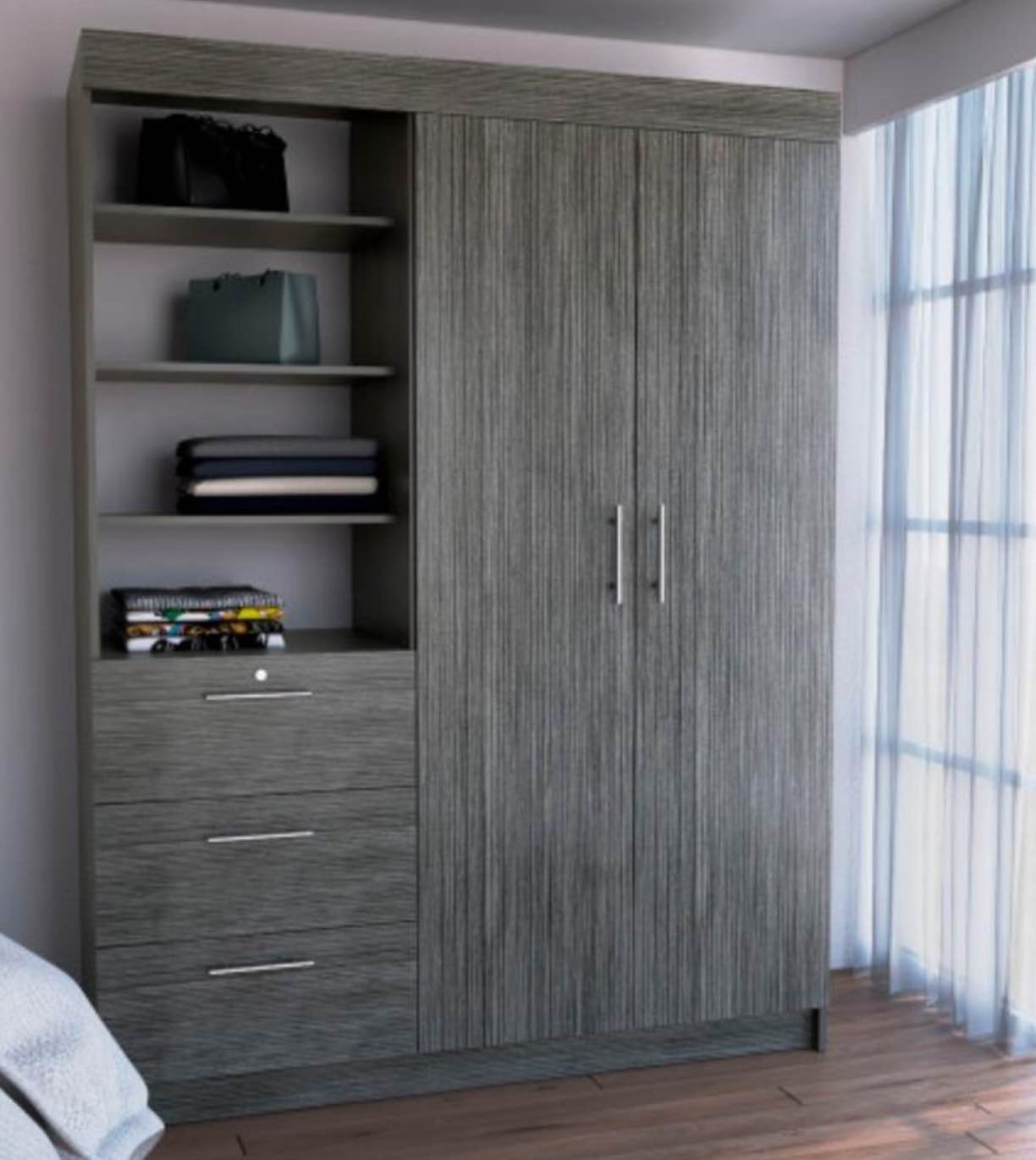 Kenya smoky oak 2 door 3 drawer armoire *incomplete, box 3/3 only* 