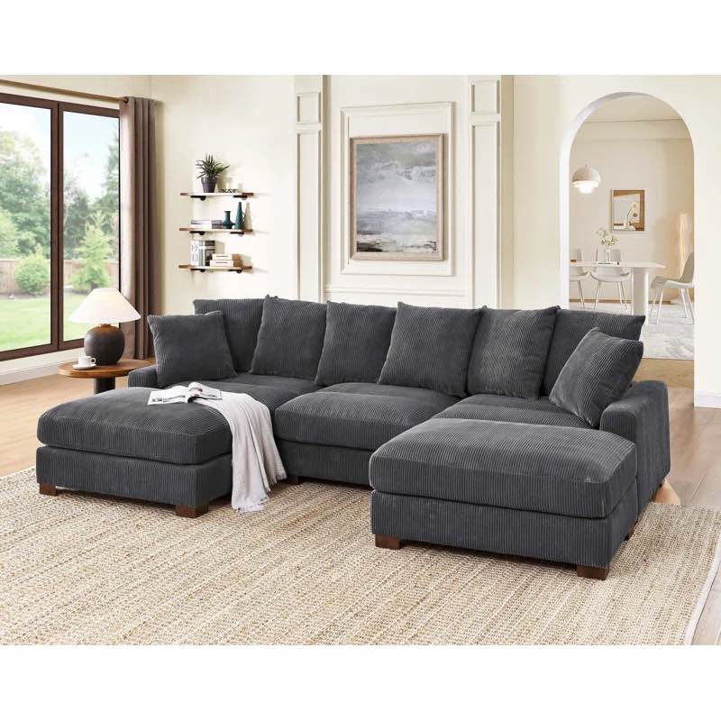 Wynisha 122'' Corduroy Sofa, Gray (incomplete ottoman only)