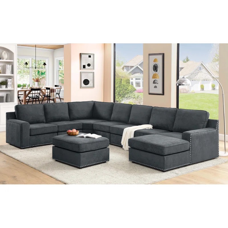 Callyn 10 - Piece Upholstered Sectional, Dark Gray Polyester Blend (incomplete armless chair and arms only) (2 boxes for pickup)