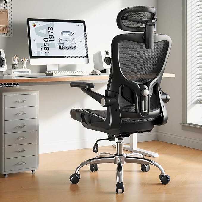 Ergonomic Office Chair, Mesh Office Chair with Rocking Function,Ergonomic Chair with 3D Headrest, 3D Armrests, and Adjustable Lumbar Support,SGS Class 4 Gas Clylinder 300 Lbs Capacity 