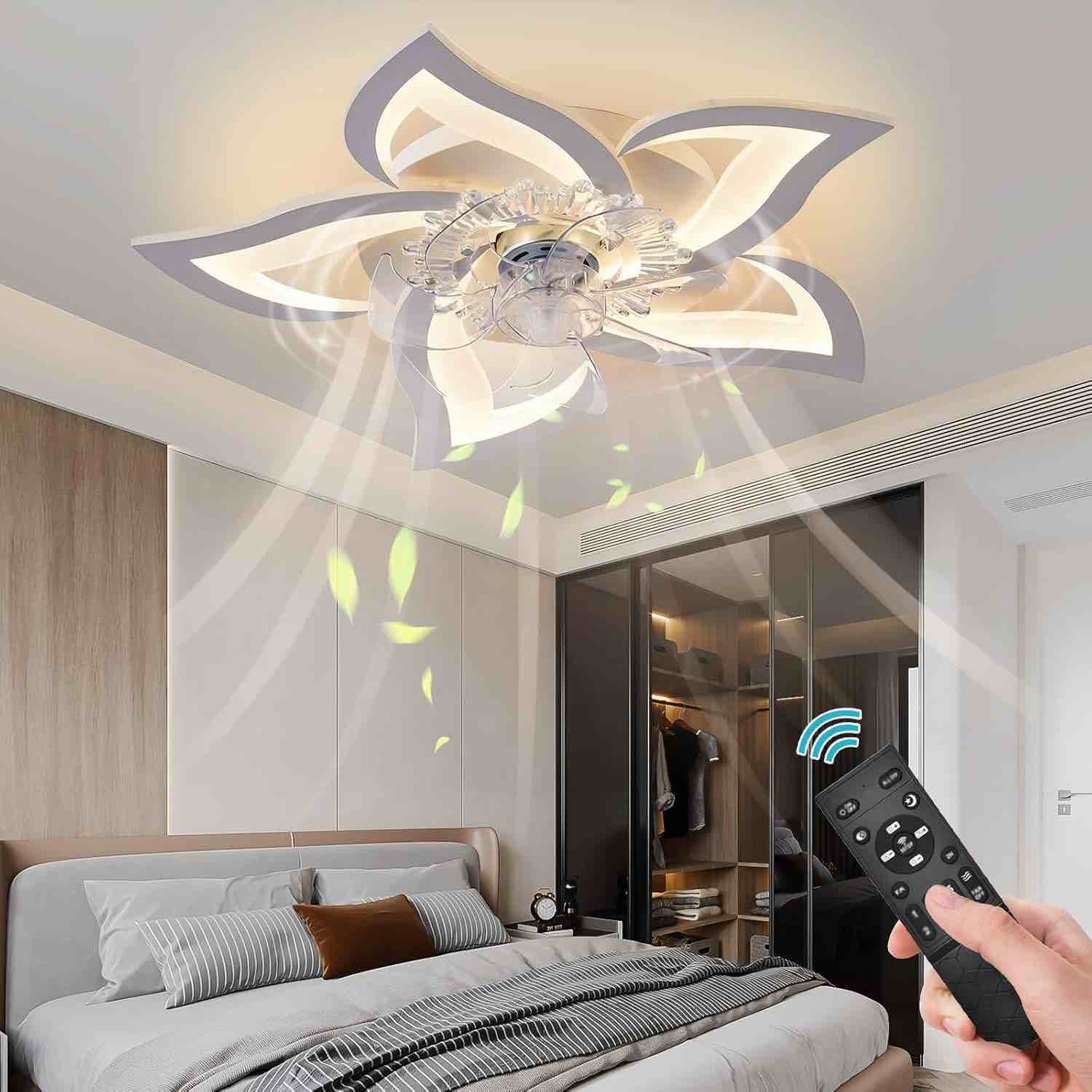 Low Profile Ceiling Fan with Lights,110v Modern Dimmable Flower Shape, Remote Control/app Control,Timing 3 Gear Speeds Fan Ceiling Lamp. (similar to stock photo)