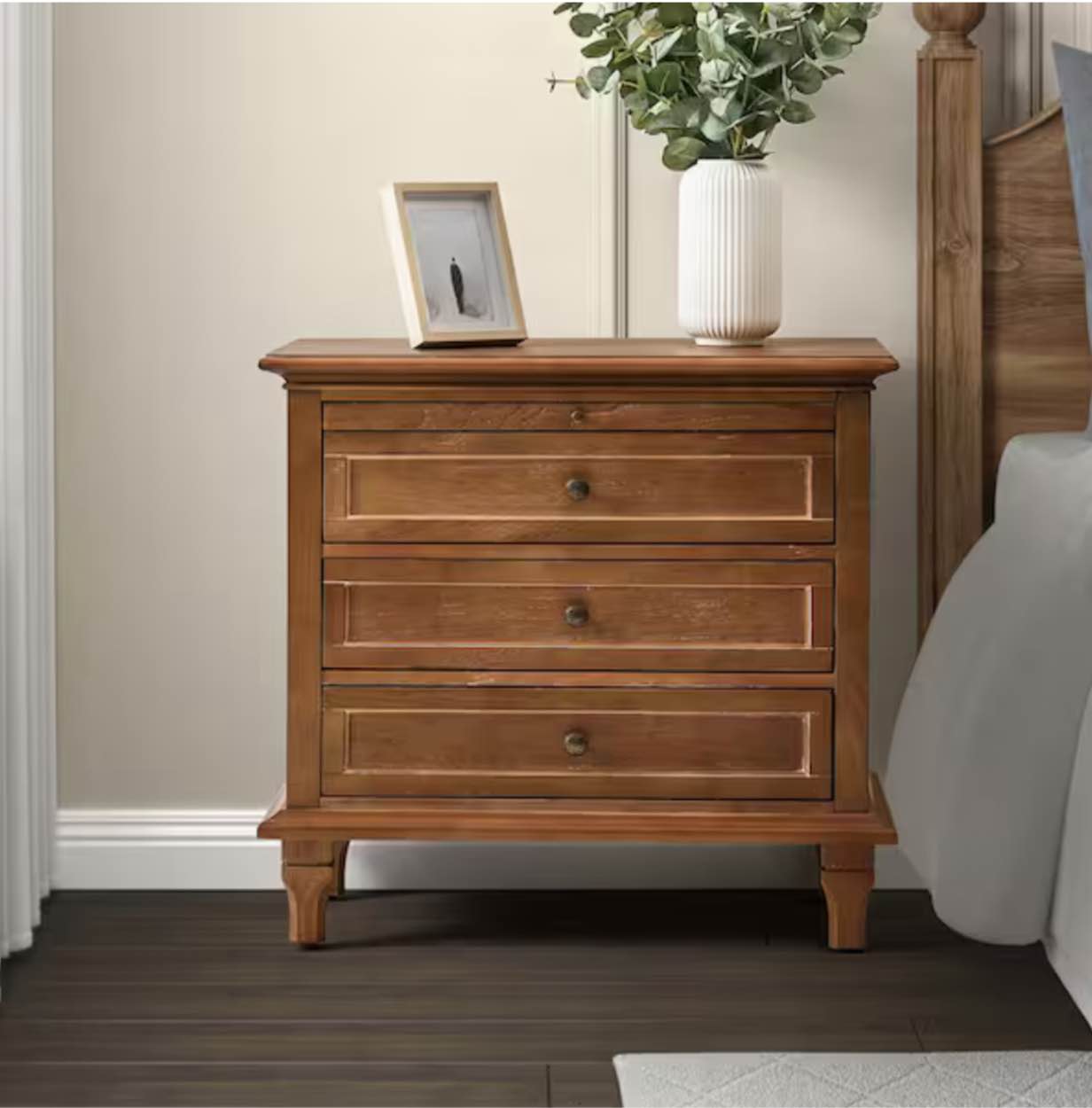 Julia Acorn 3-Drawer Traditional Style Nightstand with Built-In Outlets NSYL0889-ACR