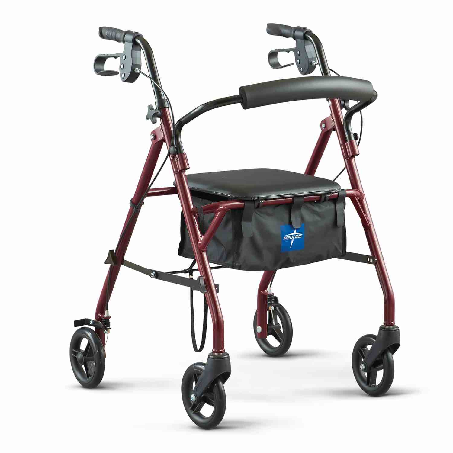 Healthcare Direct Steel Rollator Walker with 350 lb. Weight Capacity, Burgundy