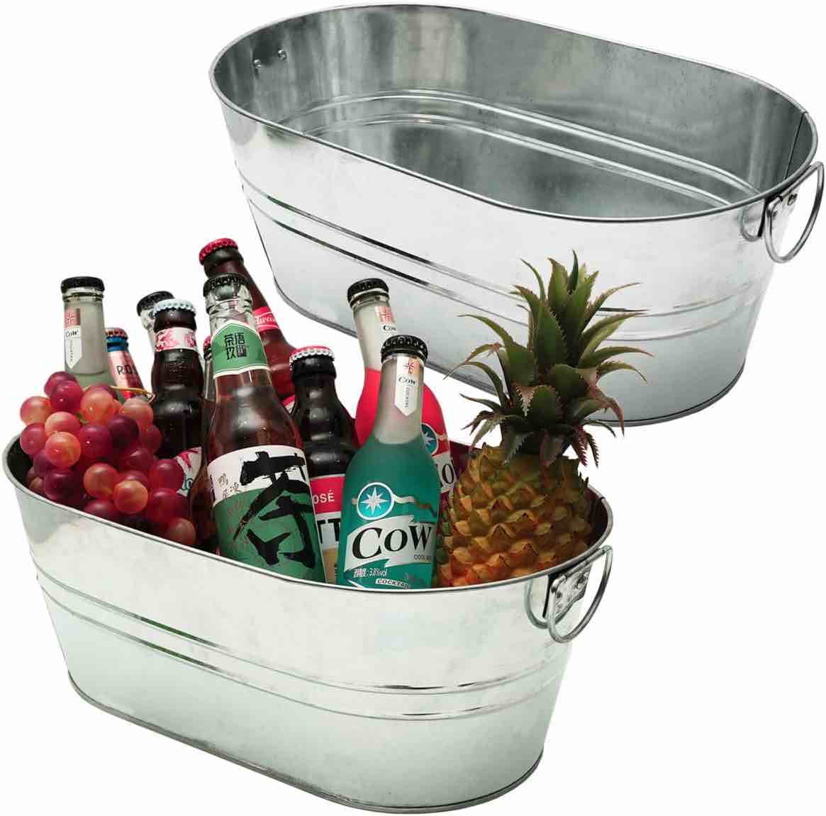 2 Pack Galvanized Tub 4 Gallon Ice Bucket with Handle Large Metal Drink Buckets for Parties Beer Beverage Tub with Carry Handles for Champagne Cocktails Wine Cooling for Mimosa Bar Supplies