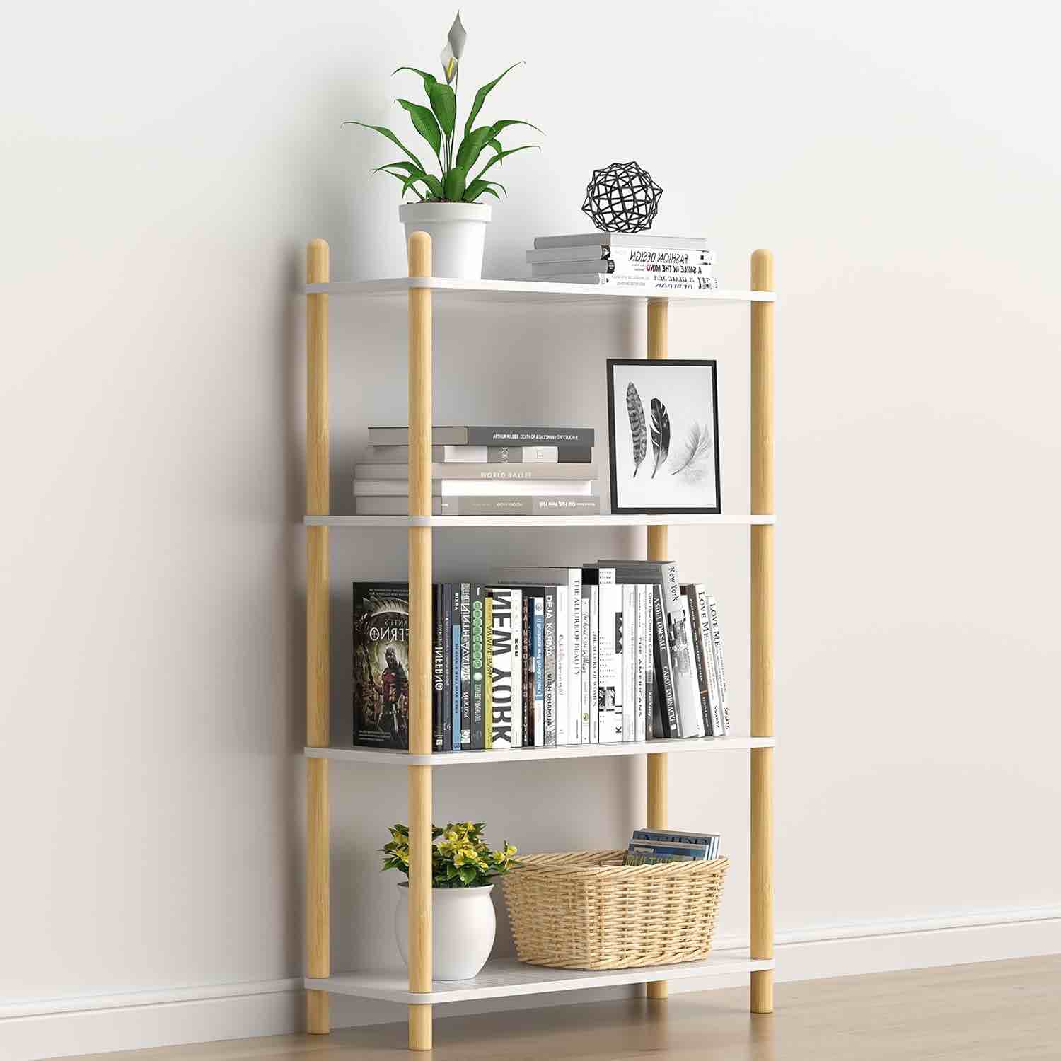FASTSPOK 4-Tier Wooden Bookcase - Modern Freestanding Bookshelf, Multifunctional Display Shelf 