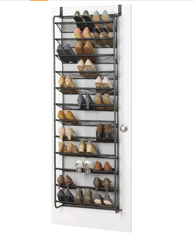 Whitmor 36 Pair Over-The-Door Rack-Gunmetal Gray Shoe Organizer