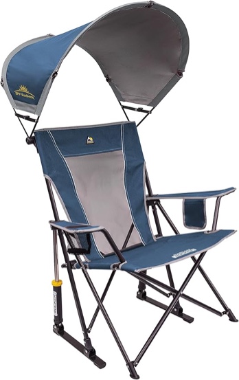 GCI Outdoor SunShade Rocker Collapsible Rocking Chair & Outdoor Camping Chair With Canopy, Pewter