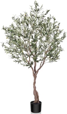 LOMANTO Olive Trees Artificial Indoor, 7Ft Artificial Olive Plants, Tall Faux Olive Tree, Fake Topiary Silk Tree in Pot with Olive Branch & Fruit, Home Office Modern Decor Gift for Housewarming 1Pack