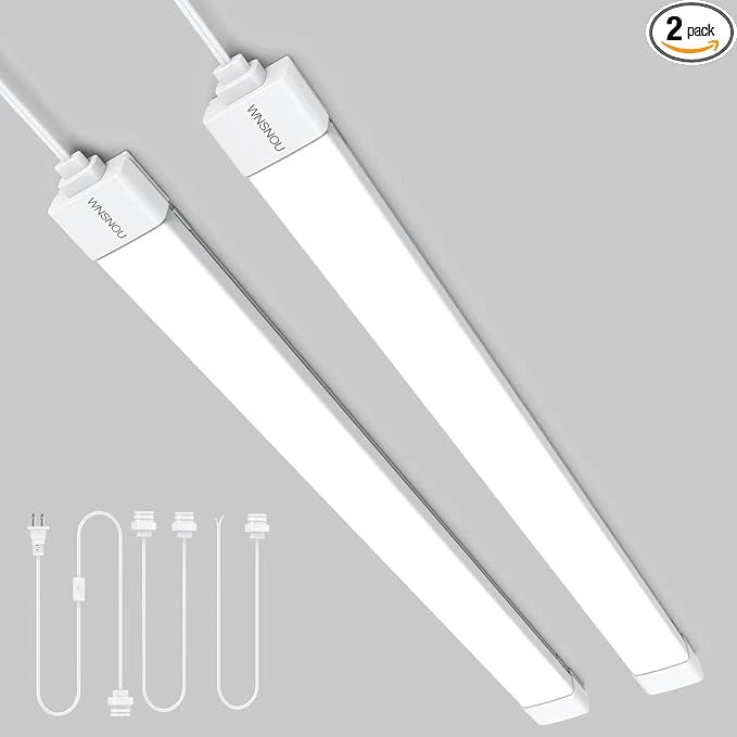 WNSNOU 2 Pack Plug in Light, 4FT LED Shop Light, IP66 Waterproof and Linkable LED Tube Light, 36W Light with Plug in Cord, 5000K LED Ceiling/Closet Lights, 4000LM LED Under Cabinet for Room Garage...