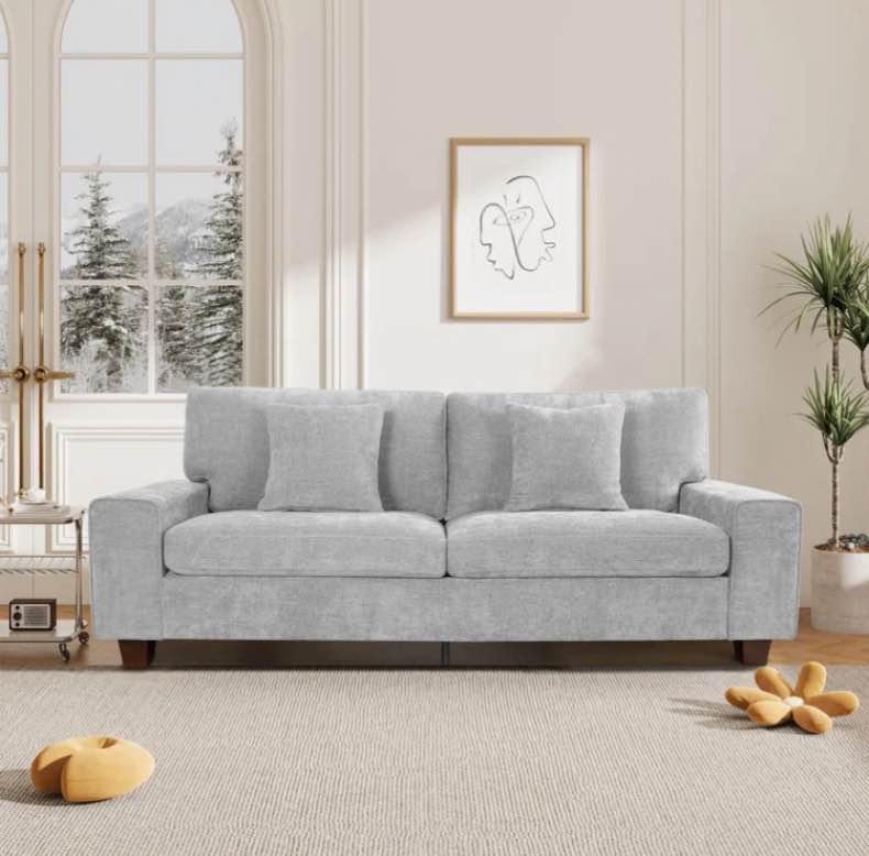 (incomplete 1 piece only )89'' Square Arm Sofa 3 Seater Modern Style Upholstered Couch With 2 Toss Pillows