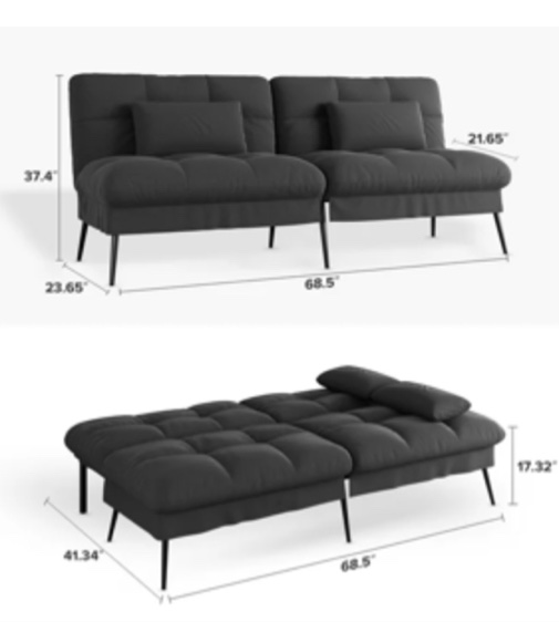 (similar to stock photo)COMHOMA Convertible Futon Sofa Bed Upholstered Futon Couch Fabric Sleeper Sofa,Black