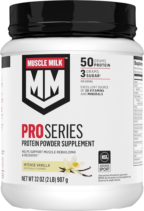 Muscle Milk Pro Series Protein Powder Supplement, Intense Vanilla, 2 Pound, 11 Servings, 50g Protein, 3g Sugar, 20 Vitamins & Minerals, NSF Certified for Sport, Workout Recovery, Packaging May Vary