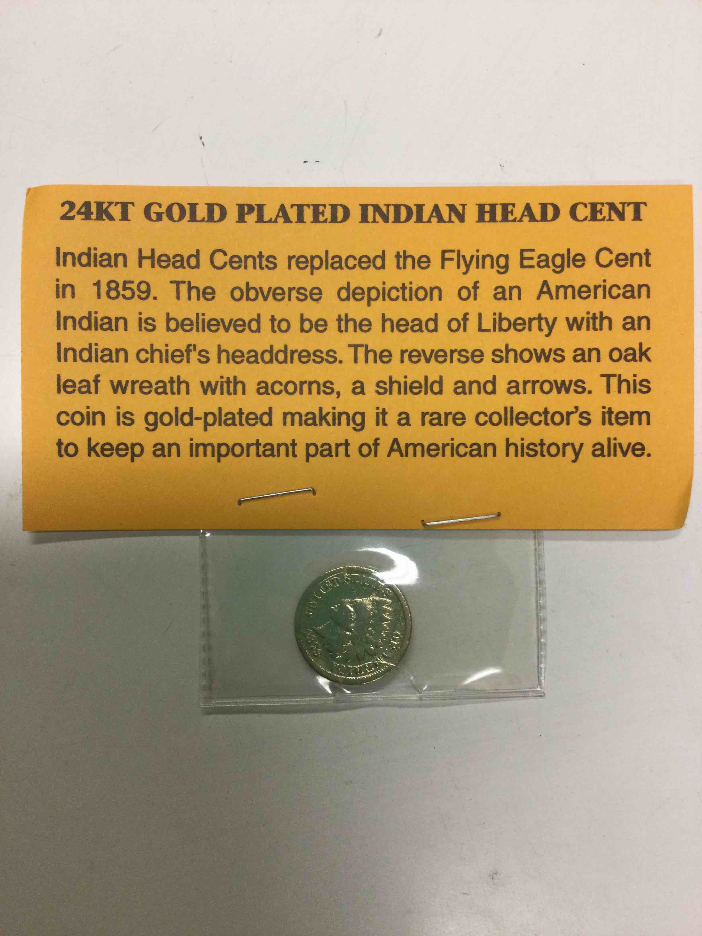 24KT Gold Plated Indian Head Cent 
