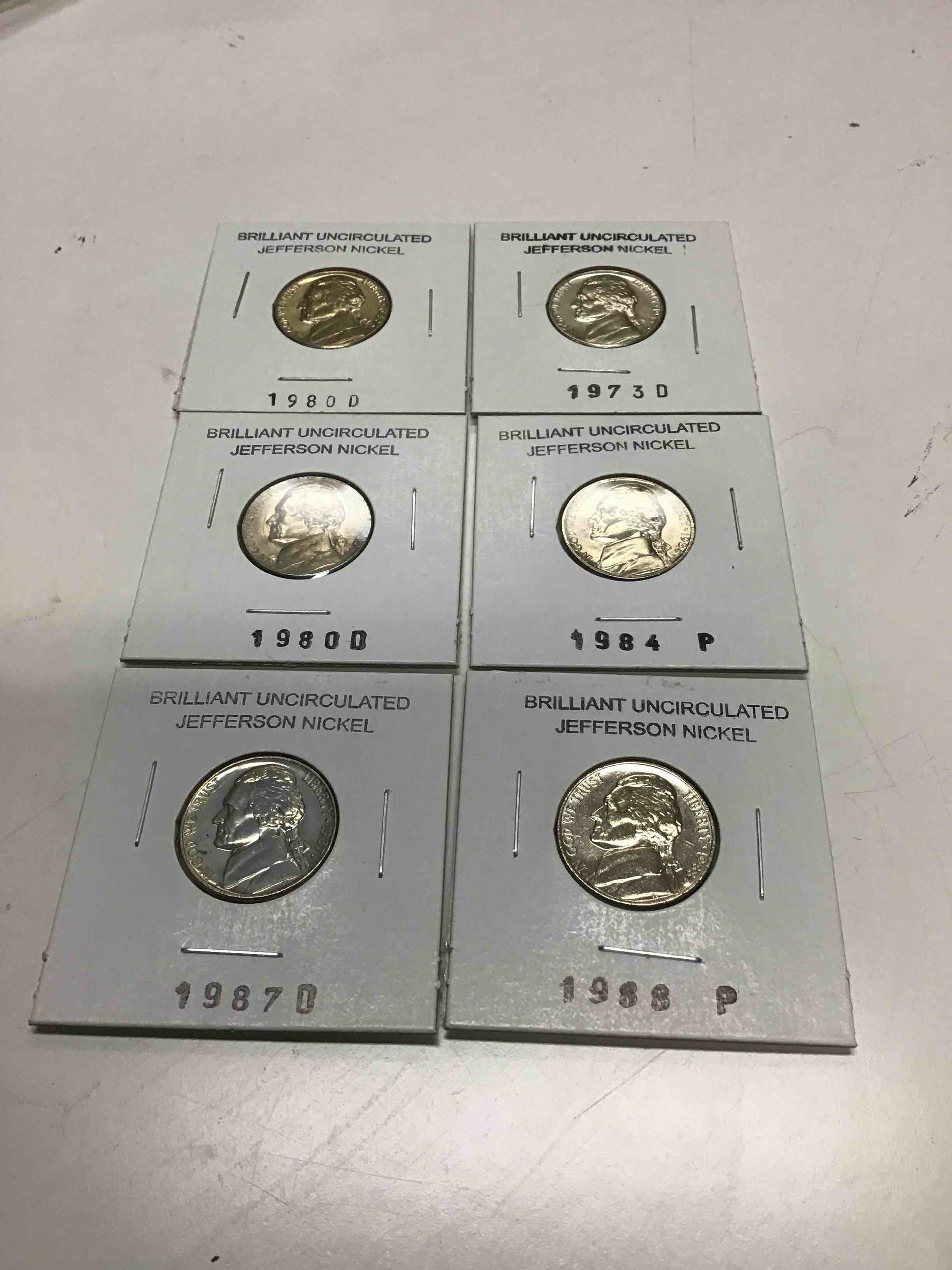6 Brilliant Uncirculated Jefferson Nickels