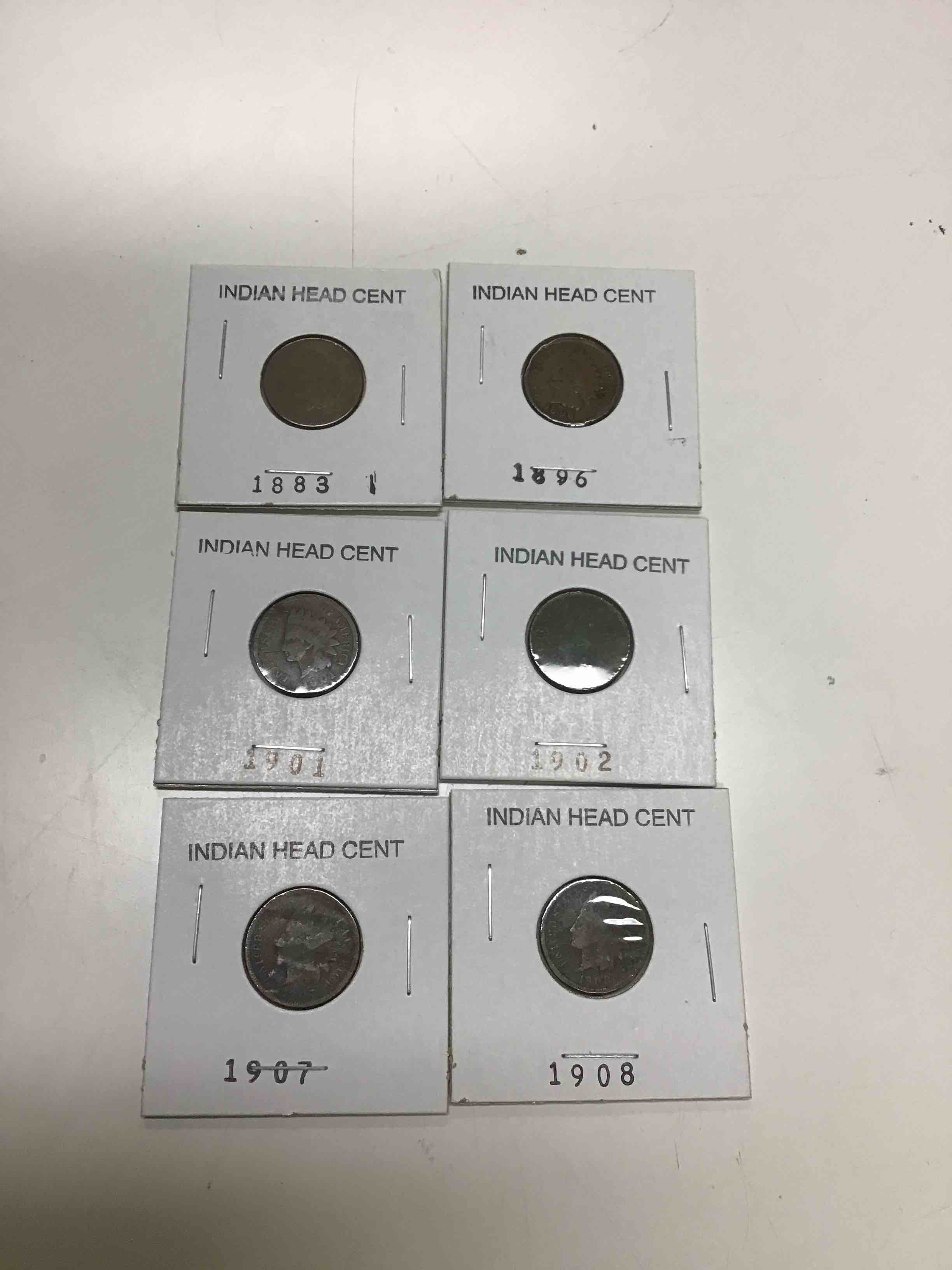 6 Old Indian Head Cent Pieces