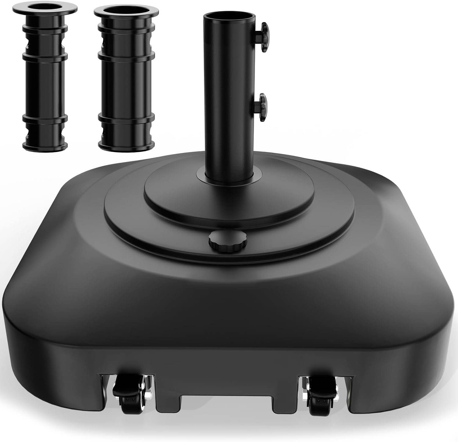 QZER Umbrella Base with Wheels, Umbrella Base Heavy Duty 100lb Windproof, Fillable Umbrella Base Mobile Square Umbrella Stand Outdoor Base for Patio, Deck, Poolside, Lawn, Fits Most Sized Umbrellas