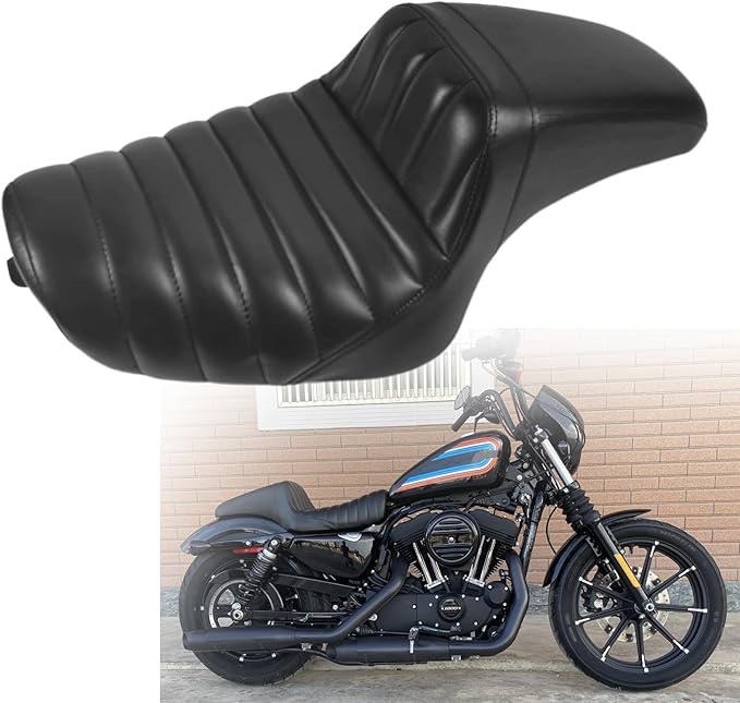 Two up Seat, Driver+Passenger Seat Cushion, Stepped Type, For Harley-Davidson Sportster Iron XL883 XL1200 (2004-up) / Half Horizontal Stripes/Suitable for Not More than 3.3GAL