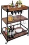 ( with crack ) Fleecy day Bar Carts for Home,Bar Serving Cart 3-Tier Rustic Wood with Wine Rack and Glass Holder,Beverage Cart with Wheels and Metal Serving Trolley 34in