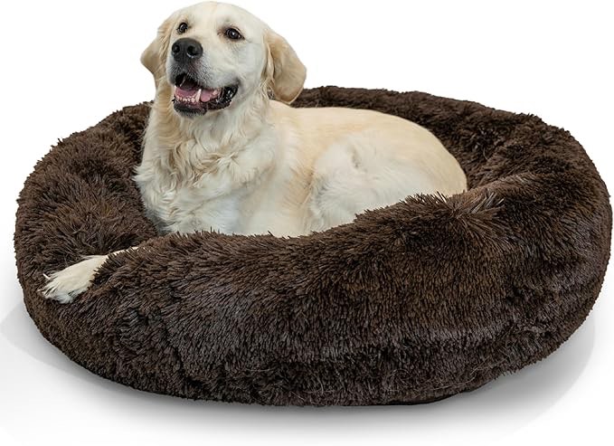 Best Friends by Sheri The Original Calming Donut Dog and Cat Bed in Shag Fur, Dark Brown, Large, 36x36