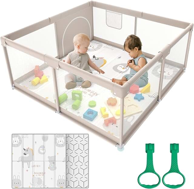 ( Similar picture) UANLAUO Baby Playpen, 47x47inch Playpen for Babies and Toddlers, Large Baby Playpen,Kids Play Pen,Baby Fence,Big Playpen for Infants with Gate,Playard for Baby With Mat (Gray) 47x47inch 