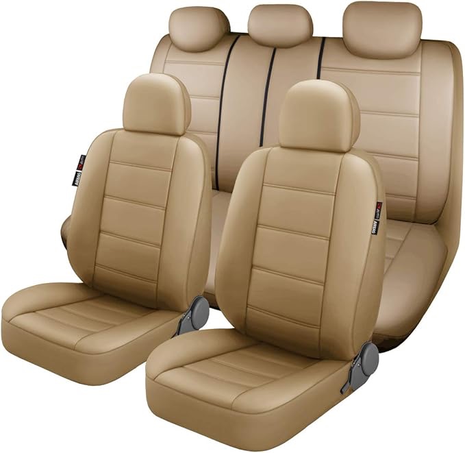 ( incomplete) P&J AUTO Premium PU Leather Car Seat Cover Full Set in 11pcs Universal Fit for Cars Trucks Vans & SUVs Airbag Compatible Beige