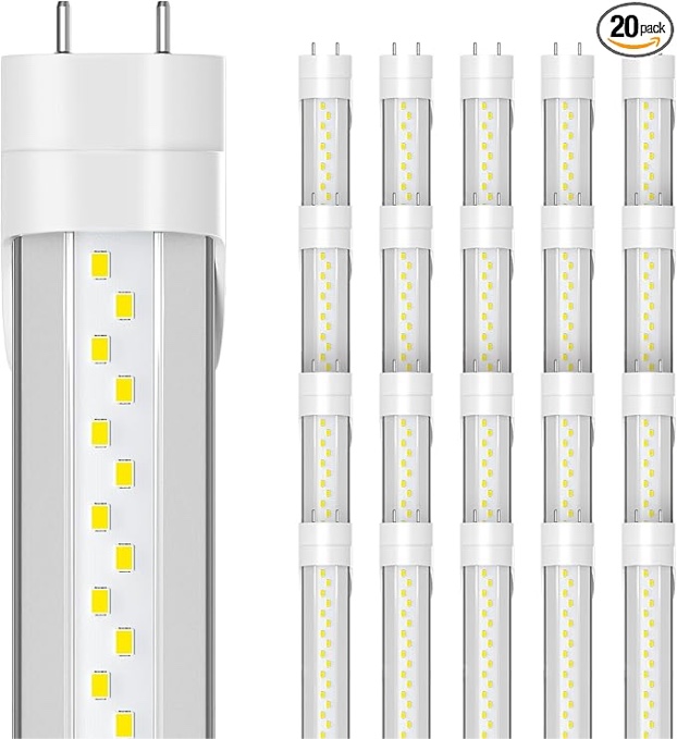 ELEKICO 20-Pack T8 Led Bulbs 4 Foot, 24W 3600LM 6500K Daylight 4' T8 Led Light Bulbs, Ballast Bypass, G13 Base Type B Dual-End Powered 4ft Led Tube Light, Led Replacement for Fluorescent Tubes