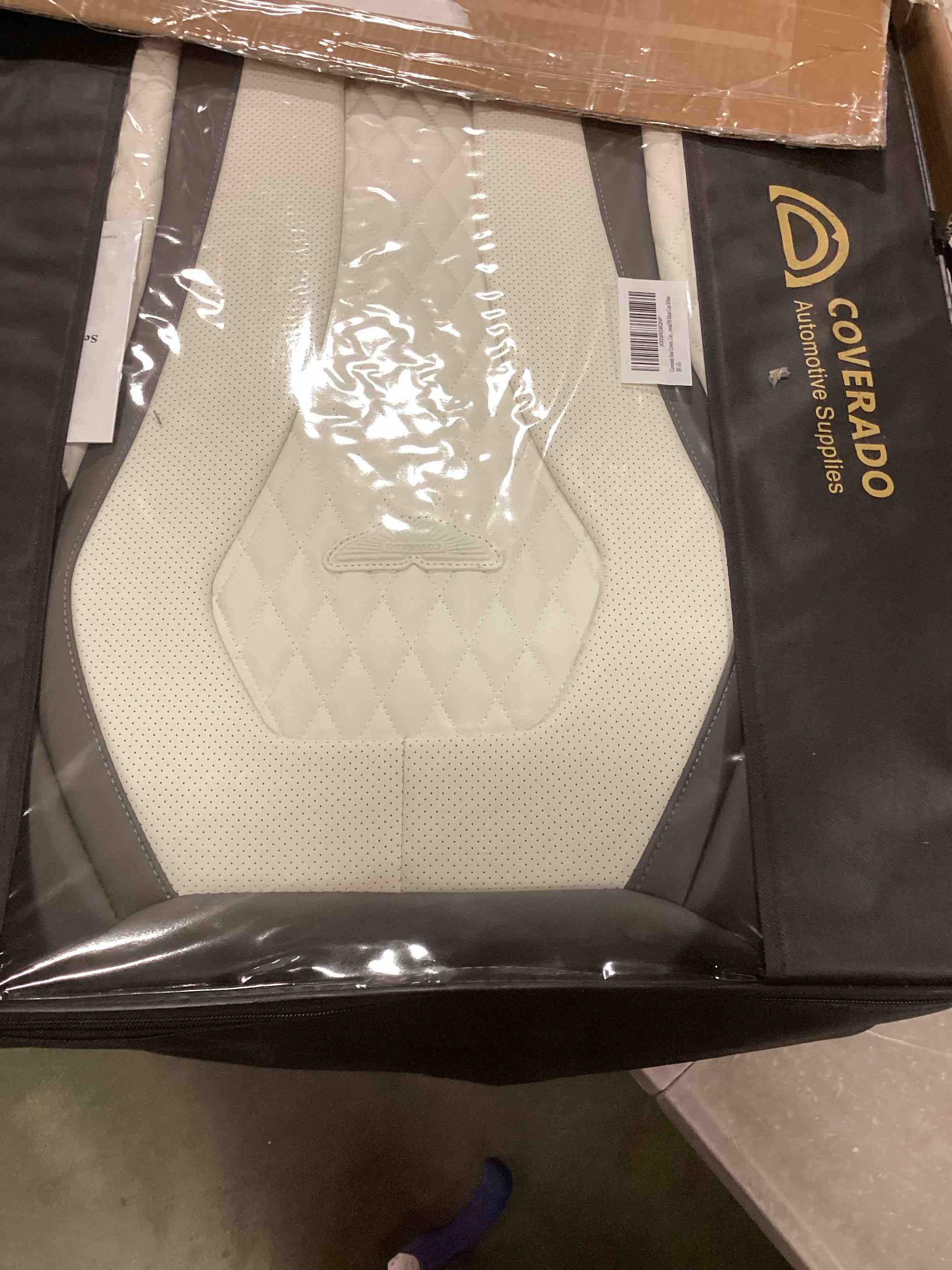 Coverado Leather Seat Covers Full Set, 5 Seats Universal Seat Covers for Cars, Waterproof Luxury Leatherette Seat Cushions, Front and Rear Seat Protectors, Seat Covers Fit for Most Vehicles Gary/White