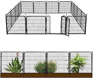 Decorative Garden Fence with Gate 48 in(H)×22.5 Ft(L),10 Panels Heavy Duty Iron Animal Barrier Fence for Yard,Suitable for Indoor Pet Fence Or Outdoor Dog Fencing, Getlay Garden Border Fence.