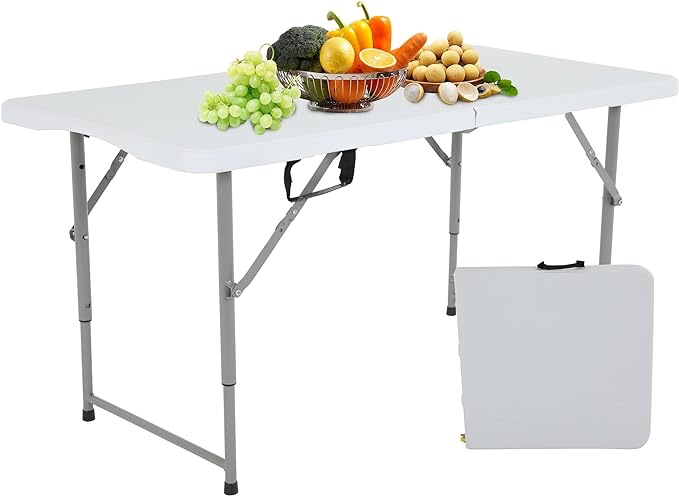 HKLGorg Folding Table 6 Ft Heavy Duty Fold Up Table Camping Working Table Indoor Outdoor Plastic Folding Table Utility Party Dining Table Easy to Assemble with Lock Function White