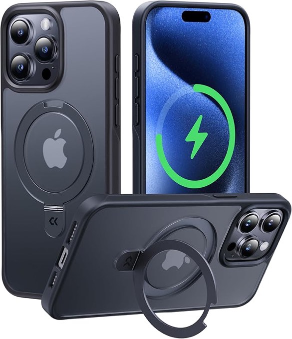CASEKOO Air-Filled for iPhone 15 ProMax Case with Magnetic Ring Stand [16FT Military Drop Protection] [Compatible with MagSafe] Clear Shockproof Slim iPhone 15 Pro Max Case 6.7'' 2023,Grey