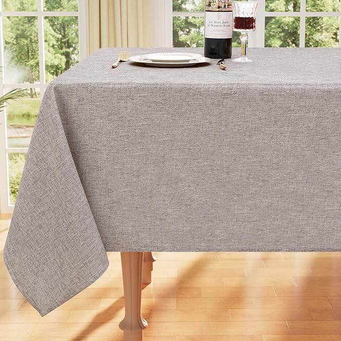 smiry Rectangle Faux Linen Table Cloth, Waterproof Wipeable Fabric Tablecloth, Washable Decorative Farmhouse Table Covers for Kitchen, Dining, Parties, 60x102, Coffee