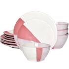 Bosmarlin Stoneware Dinnerware Set, Ceramic Bowls and Plates Set, Service for 4, 12 Piece, Microwave and Dishwasher Safe, Reactive Glaze red