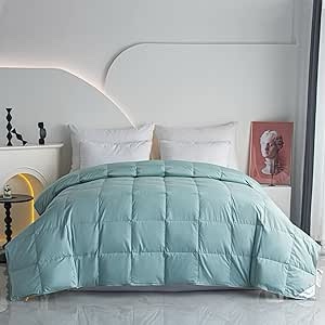 Lightweight Goose Down Comforter Blanket Duvet for Summer/Warm Weather, 100% Cotton Cover Lake Blue Twin/Twin XL Size