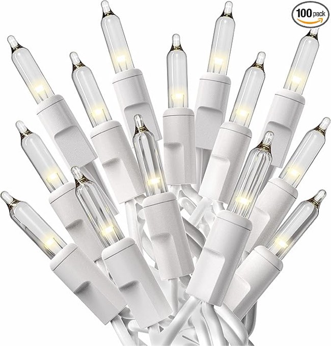 PREXTEX Christmas Lights (10 Feet, 50 Lights) - Clear White Christmas Tree Lights with White Wire - Indoor/Outdoor Waterproof String Lights - Warm White Twinkle Lights