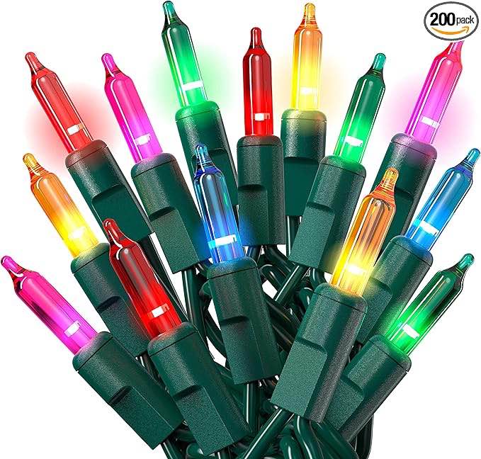 PREXTEX Christmas Lights (60 Feet, 300 Lights) – Multi Color Christmas Tree Lights with Green Wire - Indoor/Outdoor Waterproof String Lights - Warm Multi Color Twinkle Lights