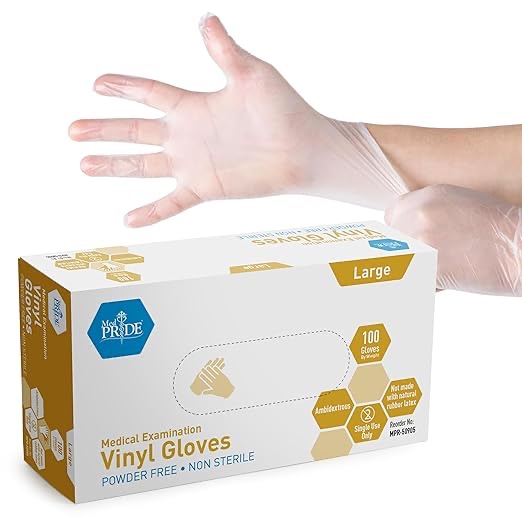 10 pack of case MED PRIDE Medical Vinyl Examination Gloves (X-Large, 100-Count) Latex & Rubber Free, Ultra-Strong, Clear Disposable Powder-Free Gloves for Healthcare & Food Handling Use