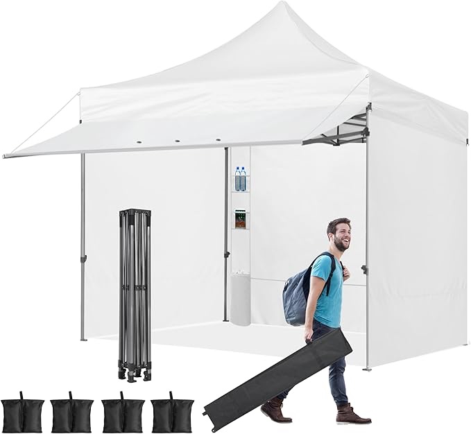 Canopy Tent 10x10 Pop Up Canopy Commercial Tent Heavy Duty with 4 Sidewalls and Awning, Outdoor Pop Up Tent Canopy, Party Tent with Roller Bag