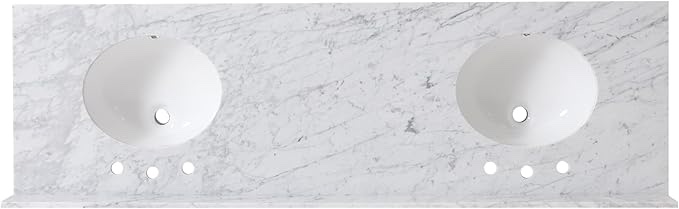 73x22 IN Double Sink with White Marble Vanity Top with Under Mount Ceramic Double Bowl Sinks for 72/73" Bathroom Vanity