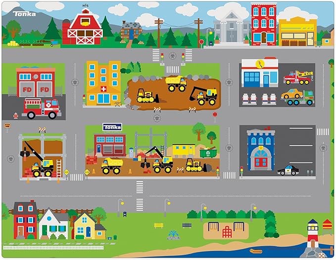 Jumbo - Tonka - Floor Playmat & 2 Toy Cars, 47 x 61, 2 Character Vehicles, Durable EVA Foam Mat, Portable Design, Licensed, Kids Ages 3+