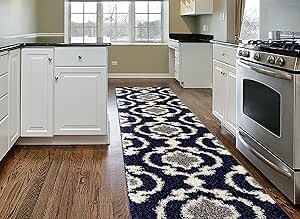 Rugshop Cozy Moroccan Trellis Indoor Shag Runner Rug 2' x 7'2" Navy 2 Feet x 7 Feet 2 Inch Navy